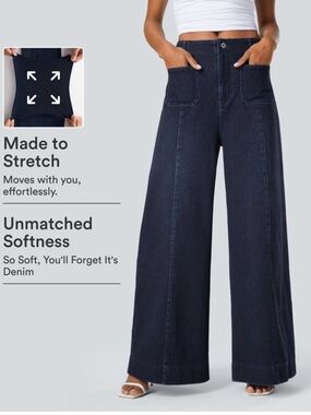 Halara Flex™ High Waisted Pockets Wide Leg Denim Jeans Sz S Dark Wash Stretch